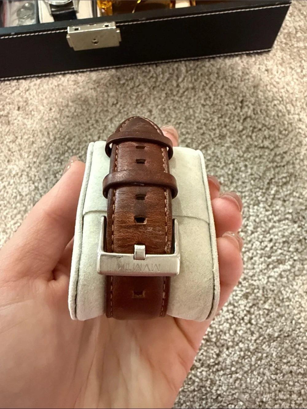 MVMT Silver Case Watch with White Dial and Brown Leather Strap